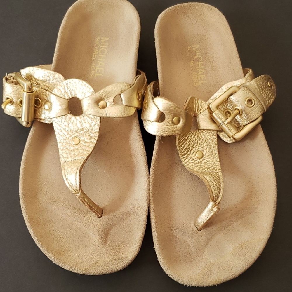 MICHAEL KORS Gold Metallic Leather Comfort Sandal